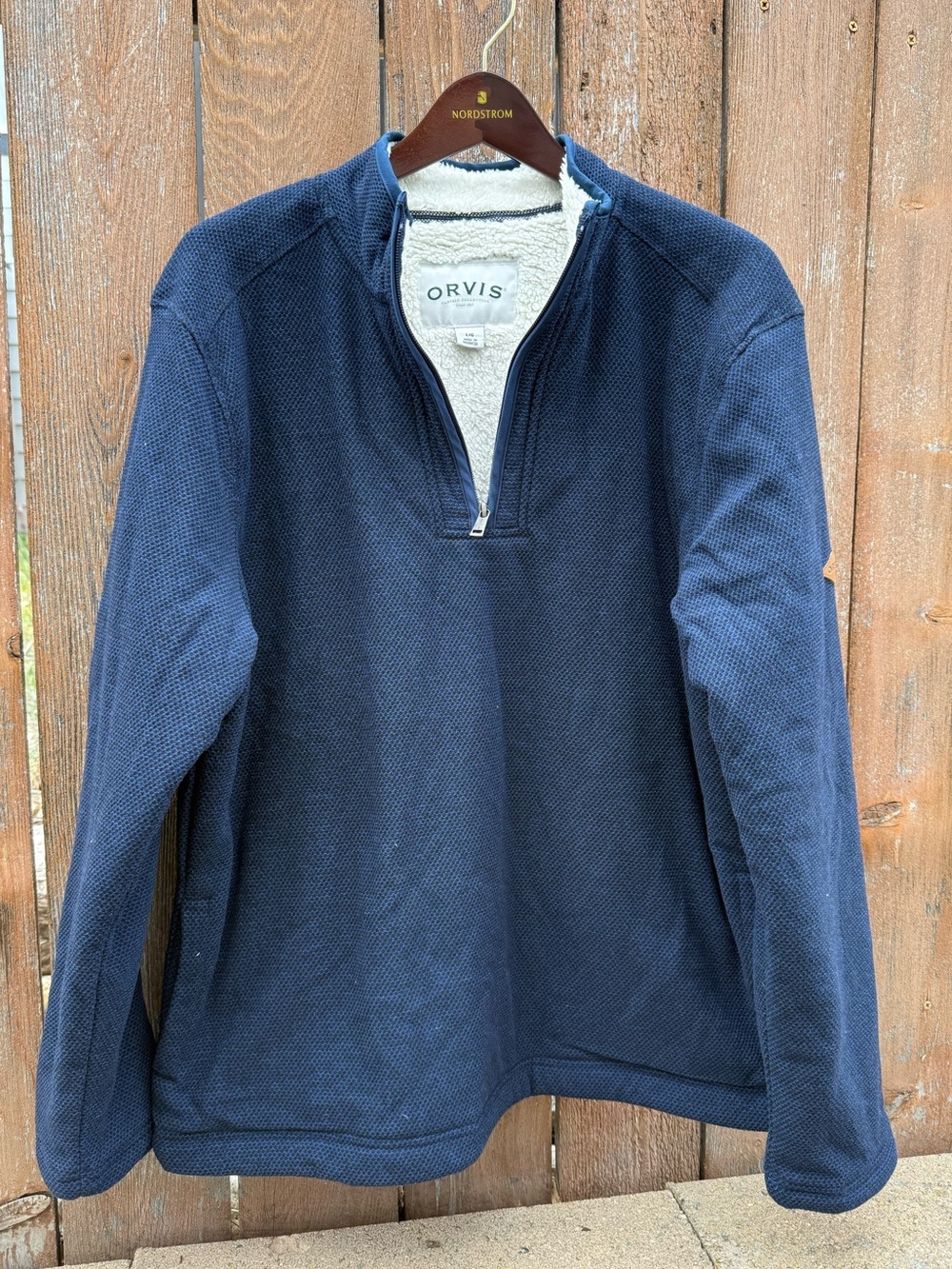 Orvis Men's Navy Blue Sherpa Lined 1/4 Zip Pullover Sweatshirt Size Large